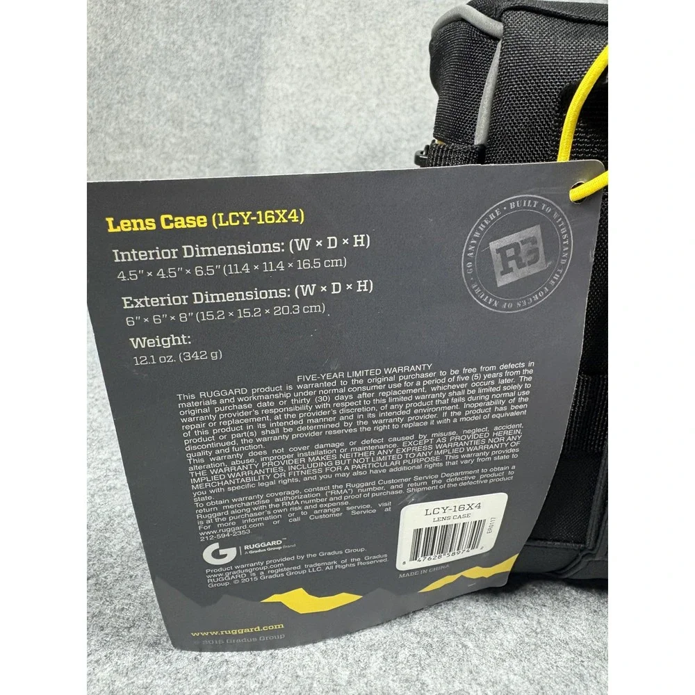 Ruggard LCY-16X4‎ Lens Case 6x8 Black Yellow Water Resistant Padded Nylon